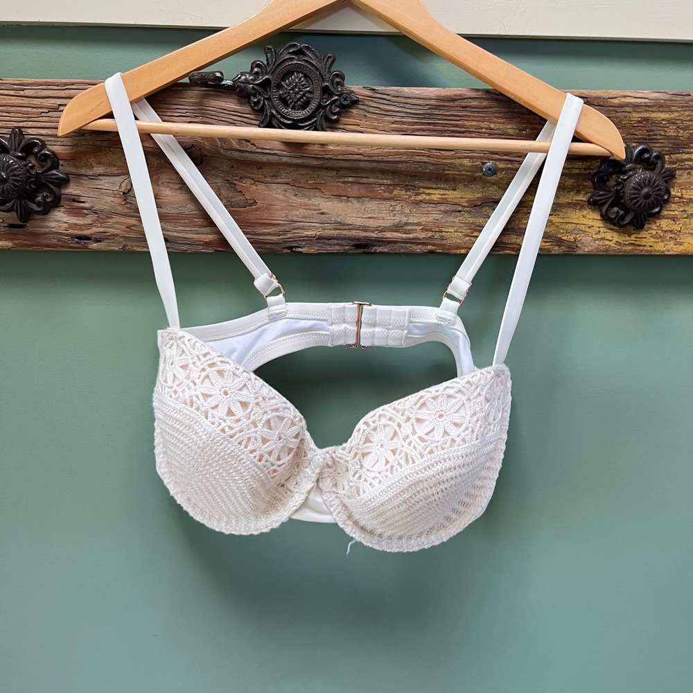 Shade &‎ Shore 38D Off White Crochet Underwire Bikini Top Rose Gold Hardware